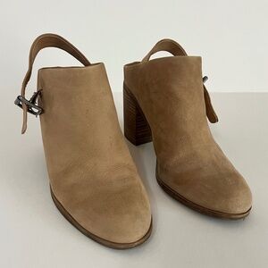 Lucky Brand Women's Machiko Mule Size 9.5 Slingback Block Heel Beige Suede Clog